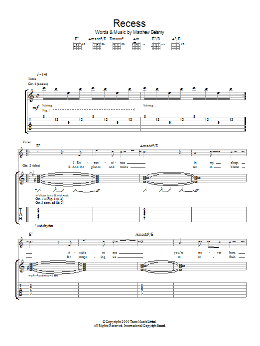 Muse Recess sheet music notes and chords. Download Printable PDF.