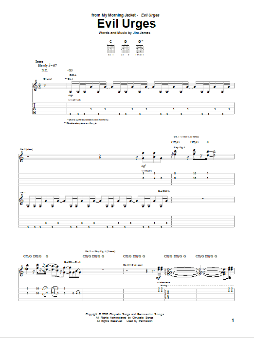 Learn to play My Morning Jacket Evil Urges sheet music for Guitar Tab in minutes. My Morning Jacket Evil Urges sheet music notes and chords. Download Printable PDF.