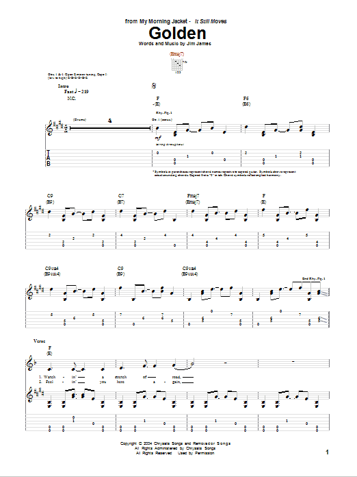 My Morning Jacket Golden sheet music notes and chords. Download Printable PDF.