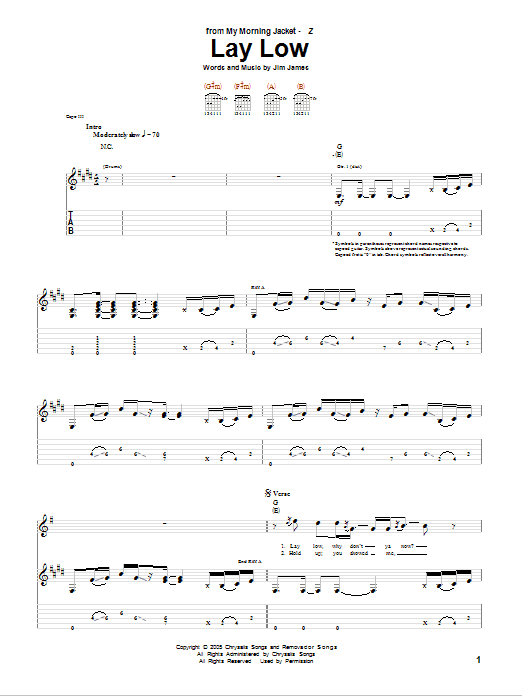 Learn to play My Morning Jacket Lay Low sheet music for Guitar Tab in minutes. My Morning Jacket Lay Low sheet music notes and chords. Download Printable PDF.