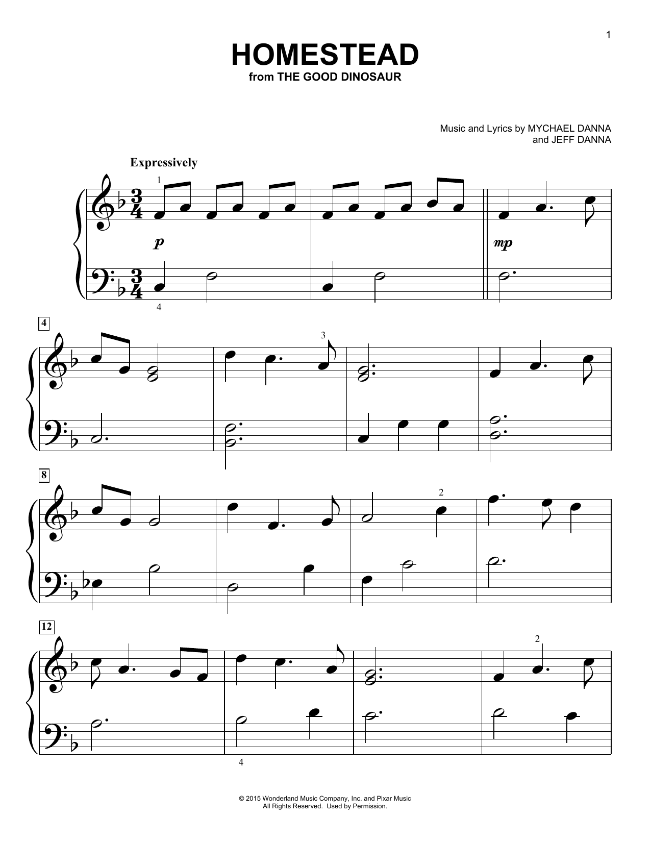 Mychael Danna and Jeff Danna Homestead (from The Good Dinosaur) sheet music notes and chords. Download Printable PDF.