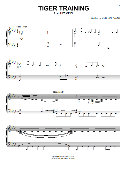 Learn to play Mychael Danna Tiger Training sheet music for Piano Solo in minutes. Mychael Danna Tiger Training sheet music notes and chords. Download Printable PDF.