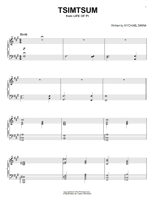 Learn to play Mychael Danna Tsimtsum sheet music for Piano Solo in minutes. Mychael Danna Tsimtsum sheet music notes and chords. Download Printable PDF.