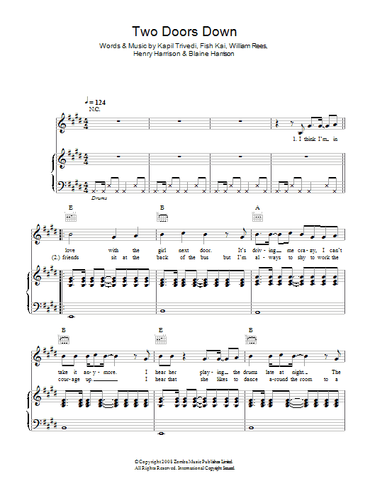 Mystery Jets Two Doors Down Sheet Music Notes Chords