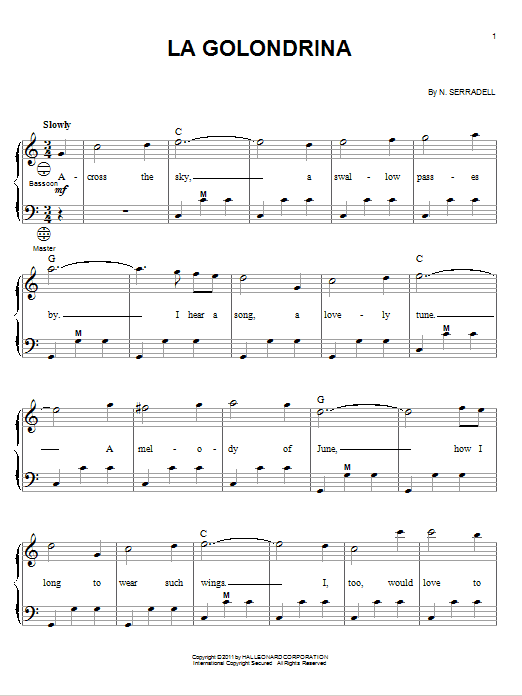 N. Serradell La Golondrina sheet music notes and chords. Download Printable PDF.