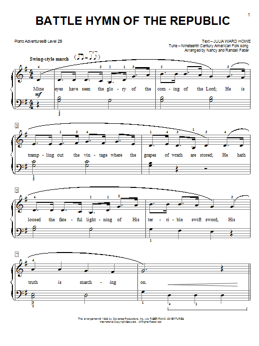 Nancy and Randall Faber Battle Hymn of the Republic sheet music notes and chords. Download Printable PDF.