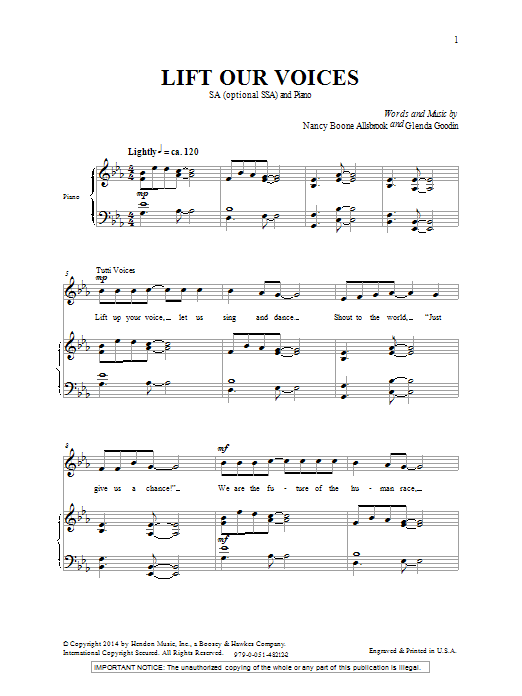 Nancy Allsbrook Lift Our Voices sheet music notes and chords. Download Printable PDF.