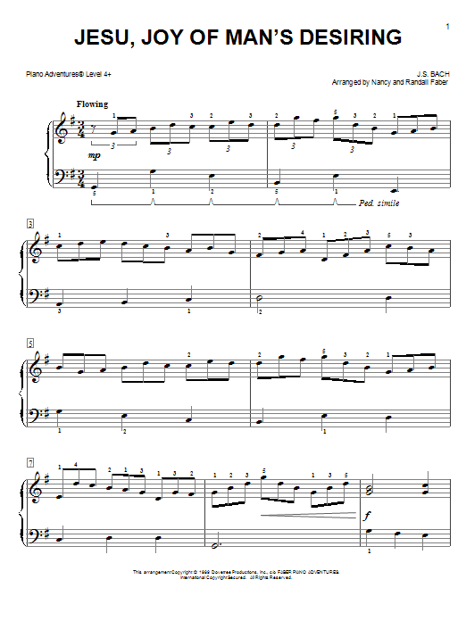 Learn to play Nancy and Randall Faber Jesu, Joy of Man's Desiring sheet music for Piano Adventures in minutes. Price: 6.9900$ Nancy and Randall Faber Jesu, Joy of Man's Desiring sheet music notes and chords arranged for Piano Adventures