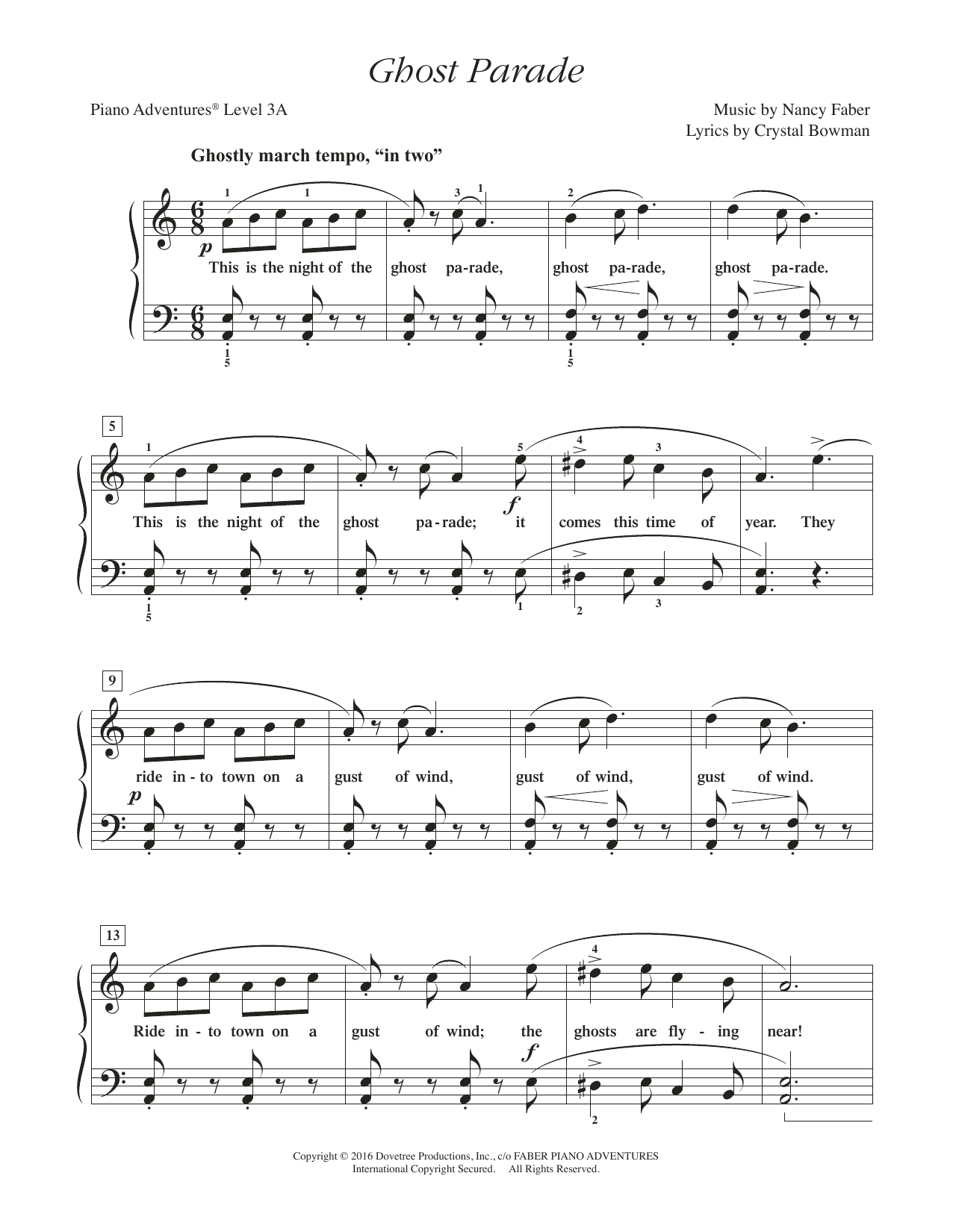Learn to play Nancy Faber Ghost Parade sheet music for Piano Adventures in minutes. Price: 4.9900$ Nancy Faber Ghost Parade sheet music notes and chords. Download Printable PDF.