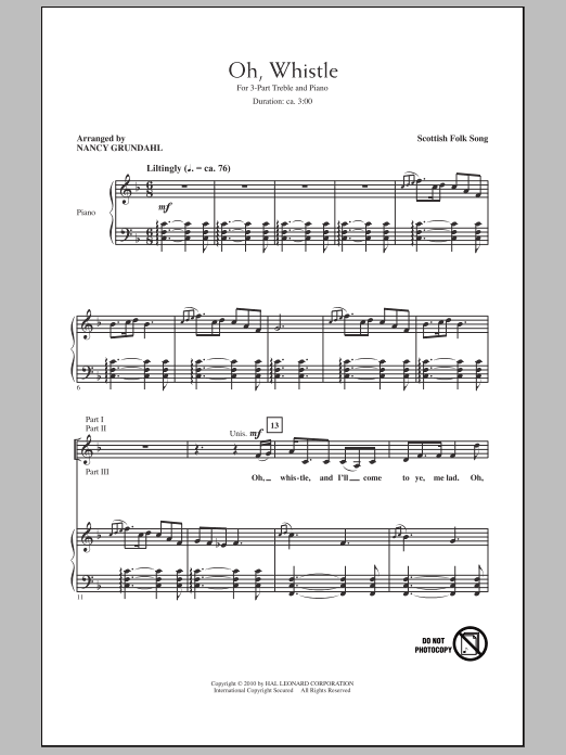 Nancy Grundahl Oh, Whistle sheet music notes and chords. Download Printable PDF.