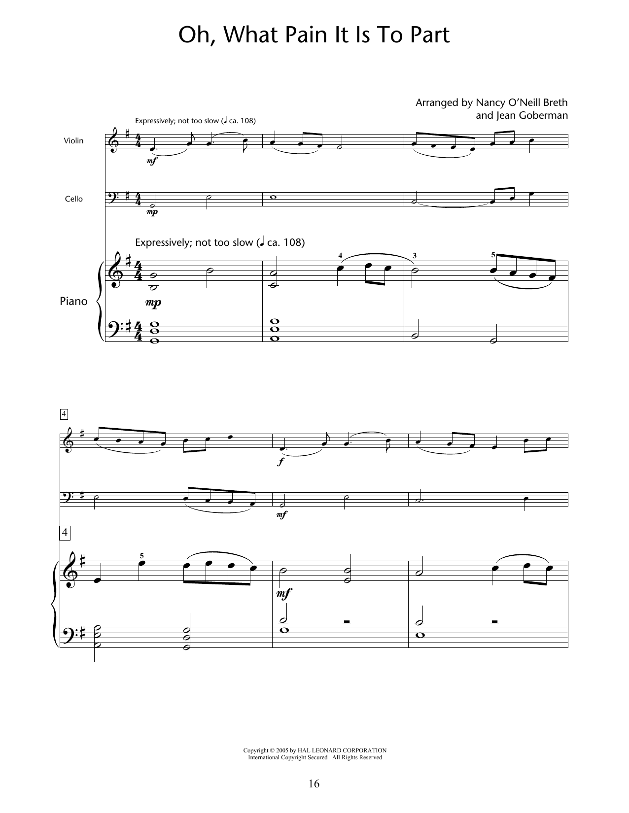 Learn to play Nancy O'Neill Breth & Jean Goberman Oh, What Pain It Is To Part sheet music for Educational Piano Ensemble in minutes. Nancy O'Neill Breth & Jean Goberman Oh, What Pain It Is To Part sheet music notes and chords. Download Printable PDF.