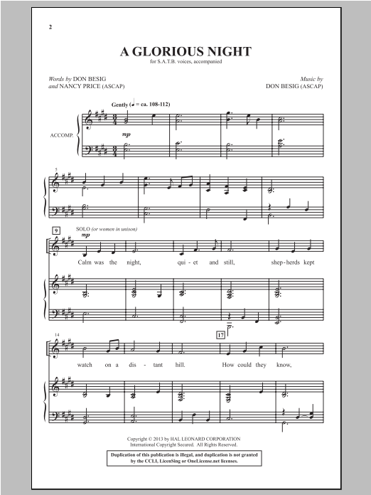 Learn to play Nancy Price A Glorious Night sheet music for SATB Choir in minutes. Price: 3.9900$ Nancy Price A Glorious Night sheet music notes and chords arranged for SATB Choir
