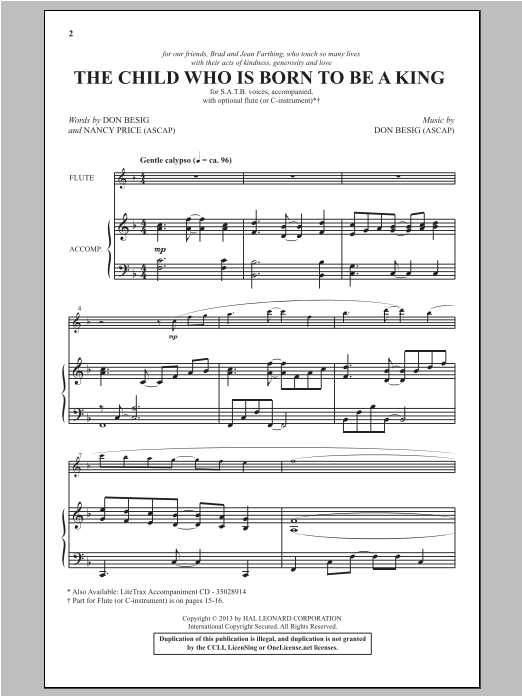 Learn to play Don Besig The Child Who Is Born To Be A King sheet music for SATB Choir in minutes. Price: 3.9900$ Don Besig The Child Who Is Born To Be A King sheet music notes and chords arranged for SATB Choir