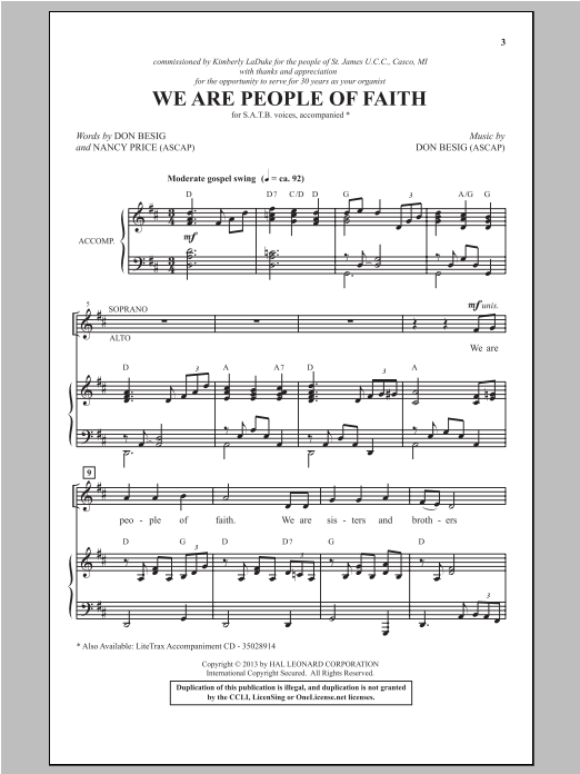 Learn to play Don Besig We Are People Of Faith sheet music for SATB Choir in minutes. Price: 3.9900$ Don Besig We Are People Of Faith sheet music notes and chords arranged for SATB Choir