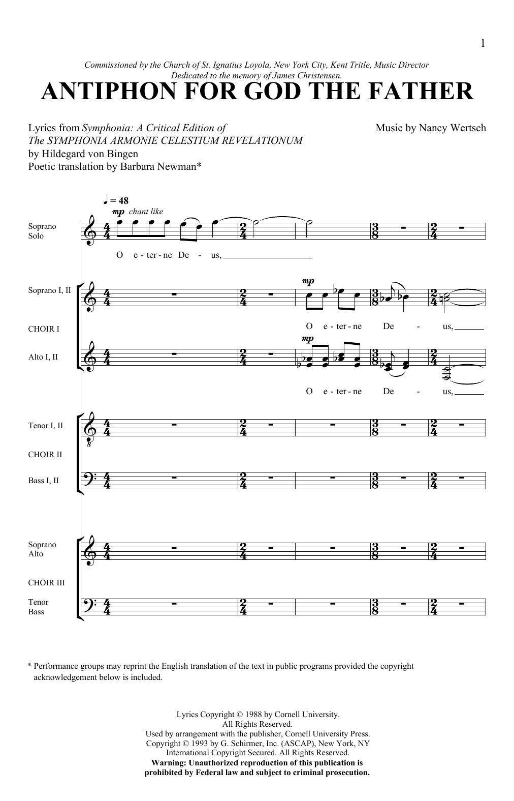 Learn to play Nancy Wertsch Antiphon For God The Father sheet music for SATB Choir in minutes. Price: 3.9900$ Nancy Wertsch Antiphon For God The Father sheet music notes and chords arranged for SATB Choir