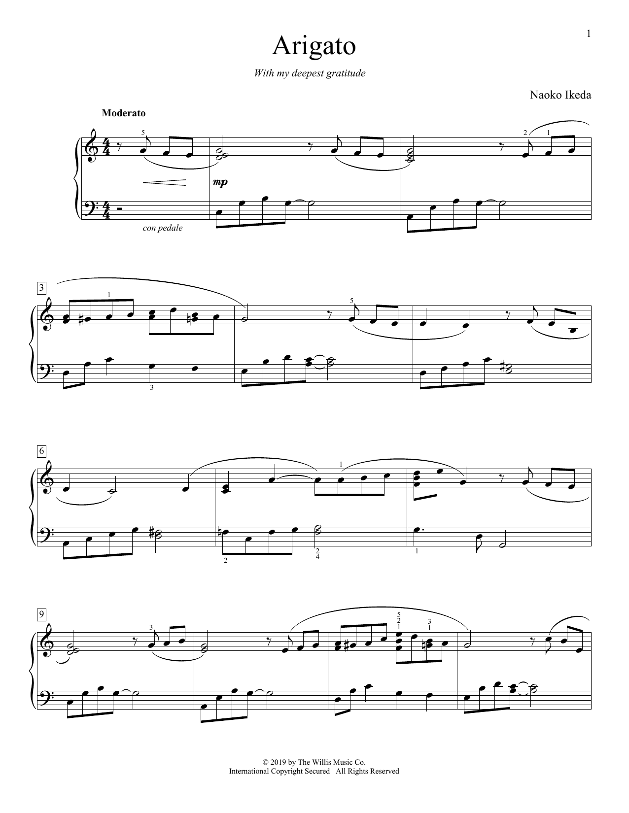 Naoko Ikeda Arigato sheet music notes and chords. Download Printable PDF.