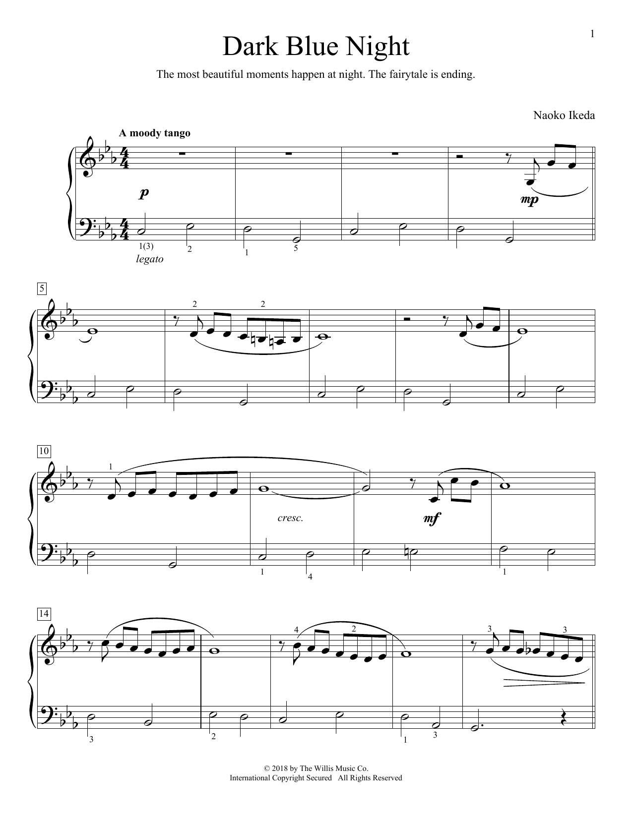 Naoko Ikeda Dark Blue Night sheet music notes and chords. Download Printable PDF.