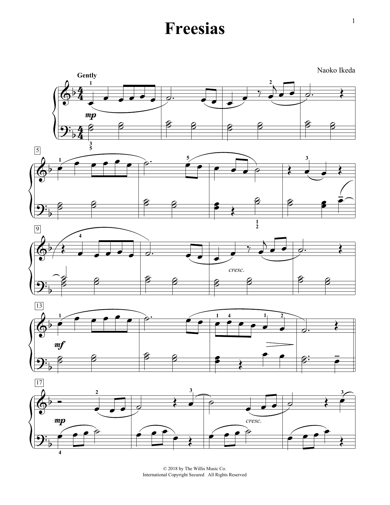 Naoko Ikeda Freesias sheet music notes and chords. Download Printable PDF.