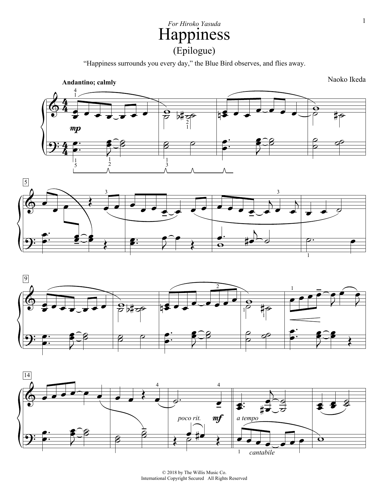 Naoko Ikeda Happiness (Epilogue) sheet music notes and chords. Download Printable PDF.