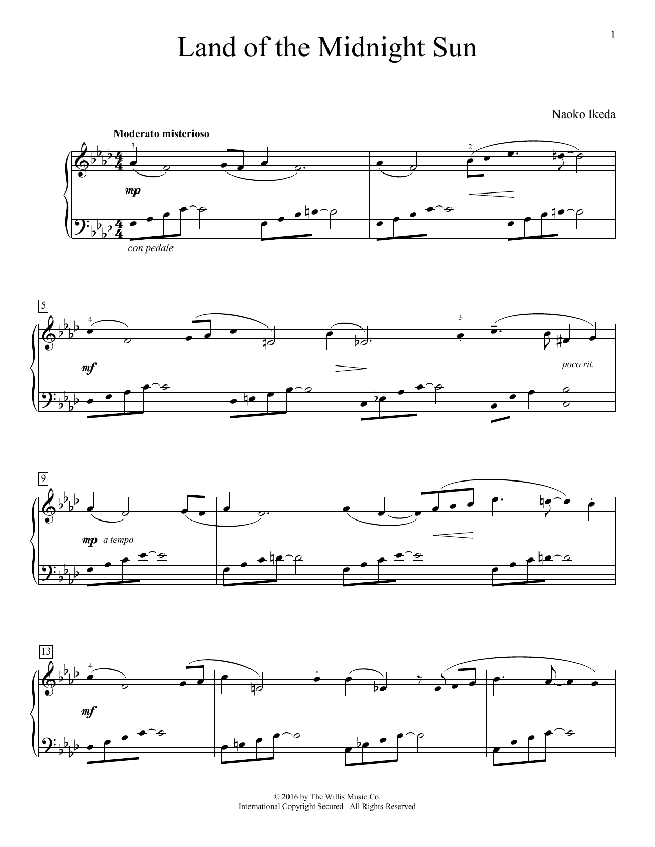 Learn to play Naoko Ikeda Land Of The Midnight Sun sheet music for Educational Piano in minutes. Naoko Ikeda Land Of The Midnight Sun sheet music notes and chords. Download Printable PDF.