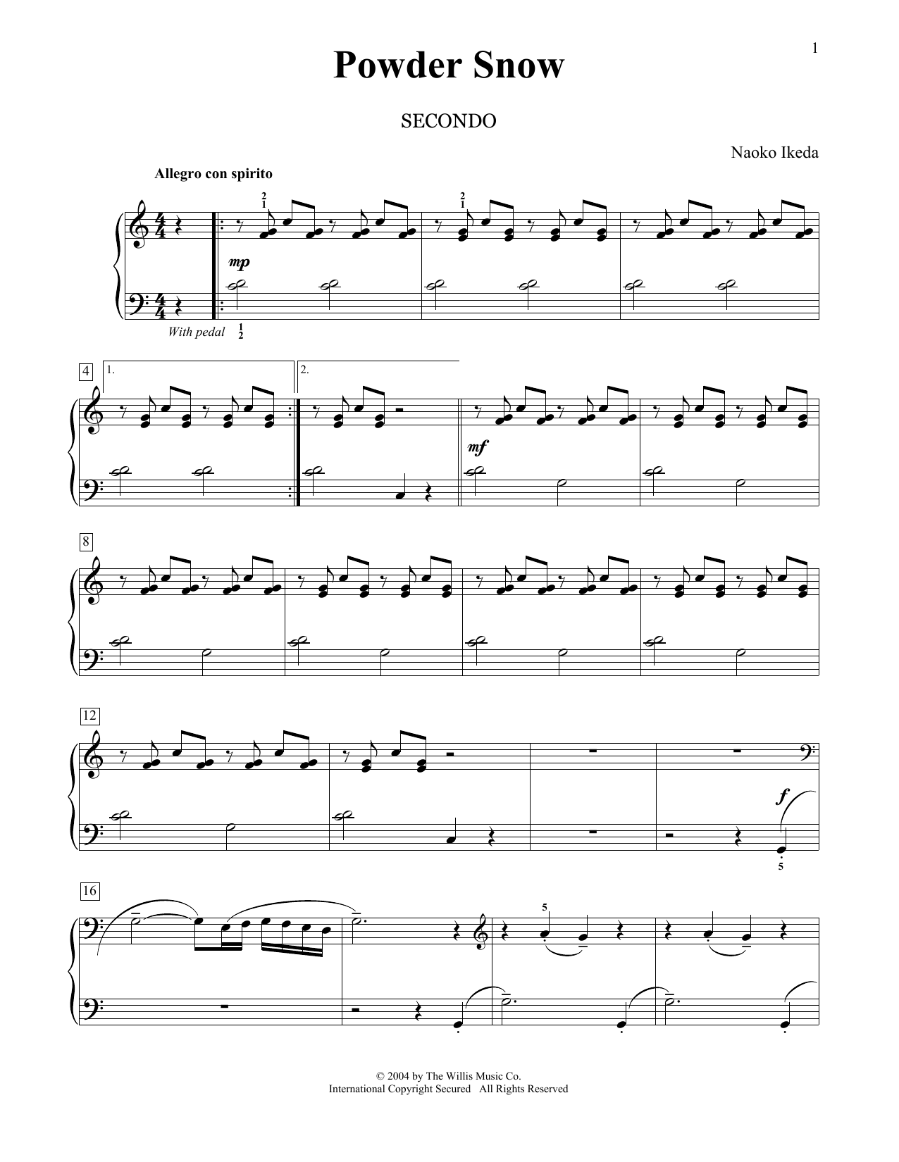 Naoko Ikeda Powder Snow sheet music notes and chords. Download Printable PDF.