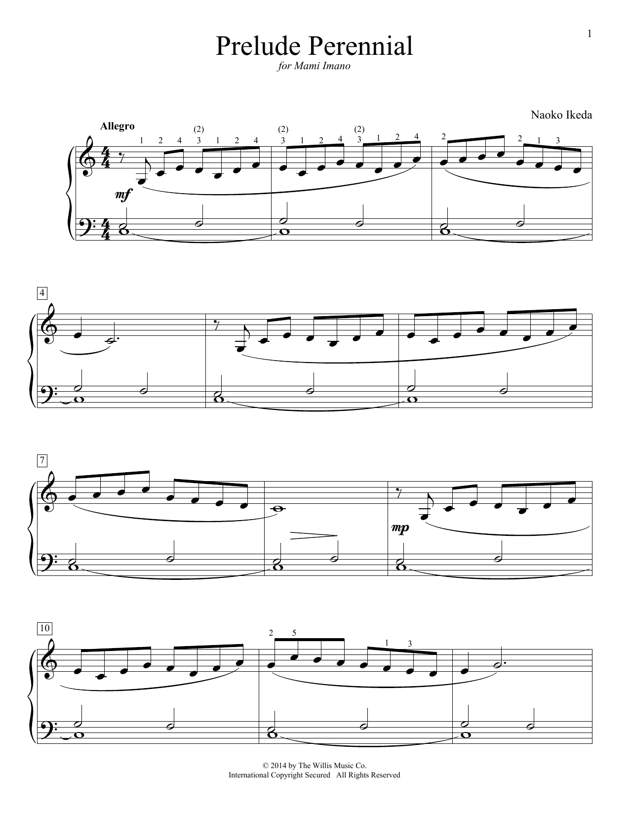 Naoko Ikeda Prelude Perennial sheet music notes and chords. Download Printable PDF.