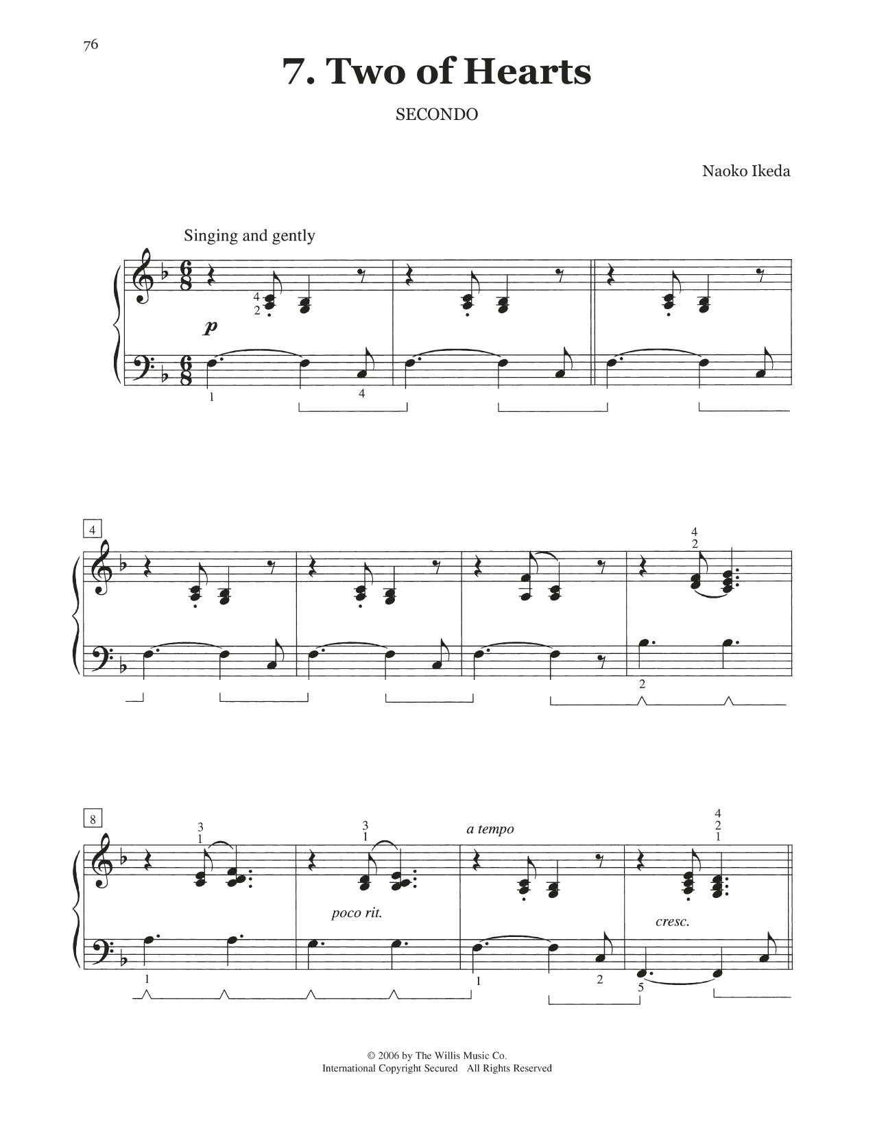 Naoko Ikeda Two Of Hearts sheet music notes and chords. Download Printable PDF.