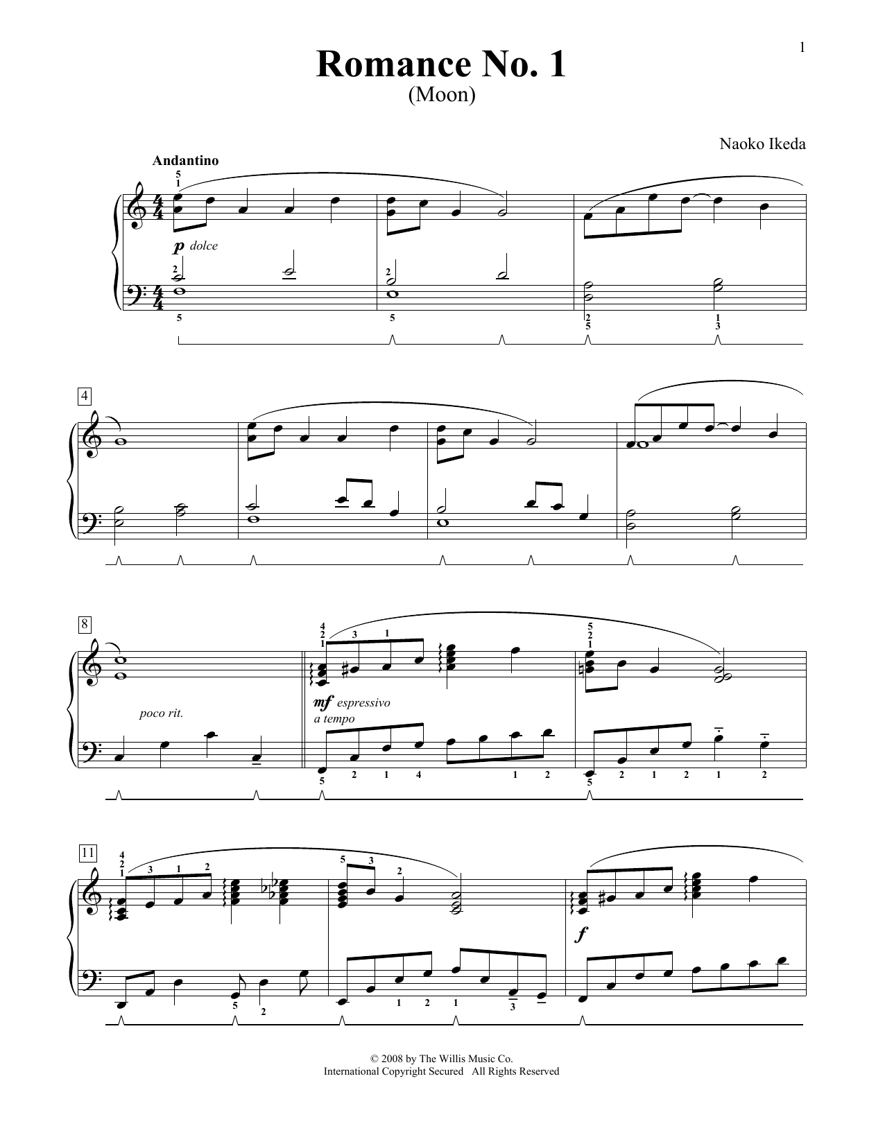 Naoko Ikeda Two Romances sheet music notes and chords. Download Printable PDF.