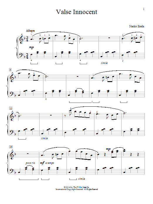 Naoko Ikeda Valse Innocent sheet music notes and chords. Download Printable PDF.