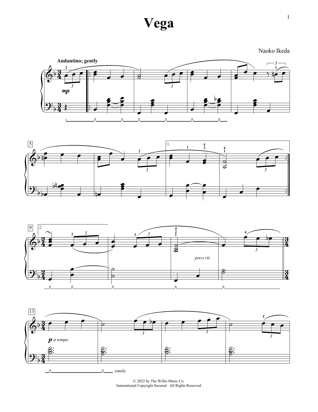 Naoko Ikeda Vega sheet music notes and chords. Download Printable PDF.