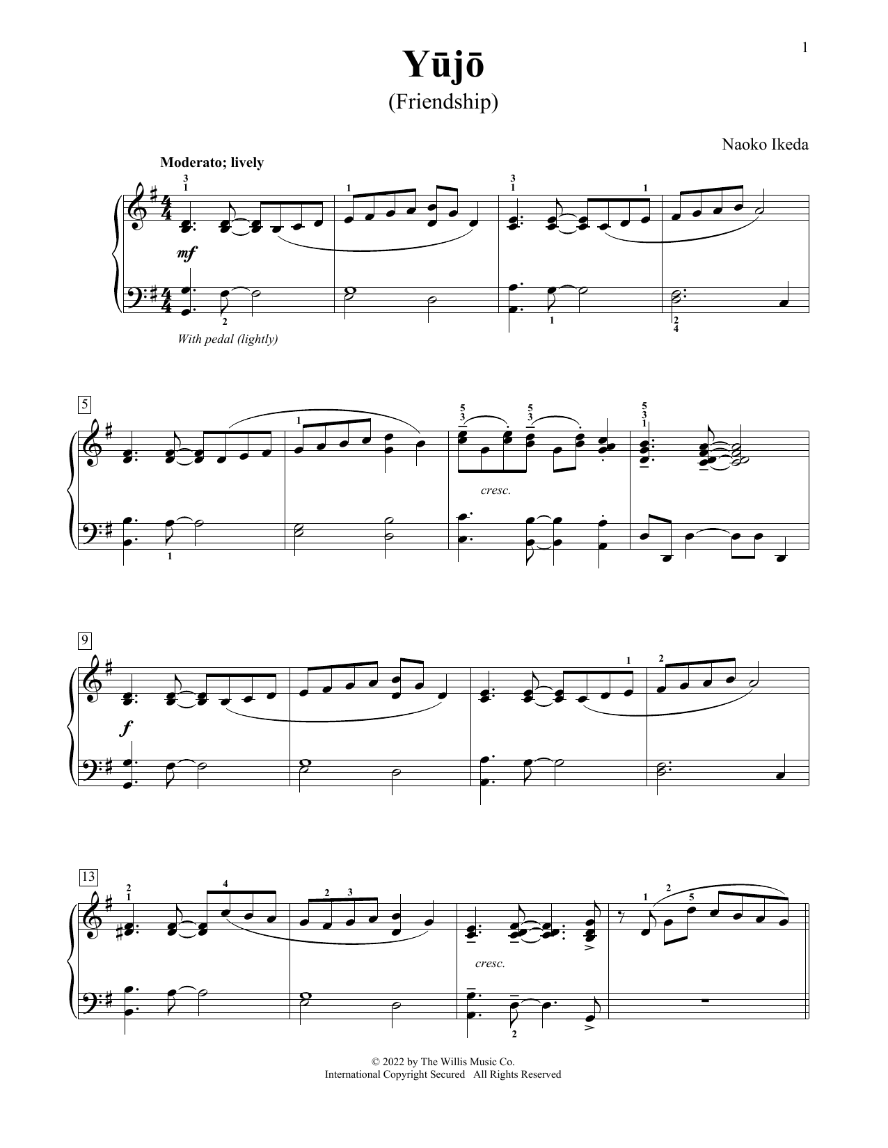 Naoko Ikeda Yujo (Friendship) sheet music notes and chords. Download Printable PDF.