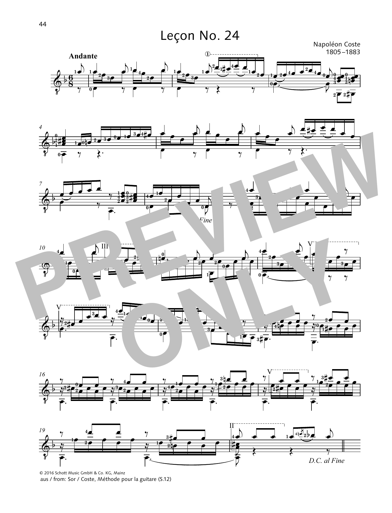 Napoleon Coste Leçon No. 24 sheet music notes and chords. Download Printable PDF.