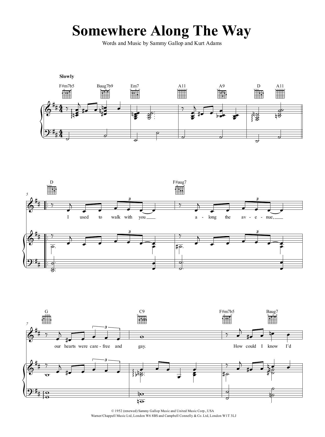 Somewhere Along The Way Sheet Music By Nat King Cole Piano Vocal