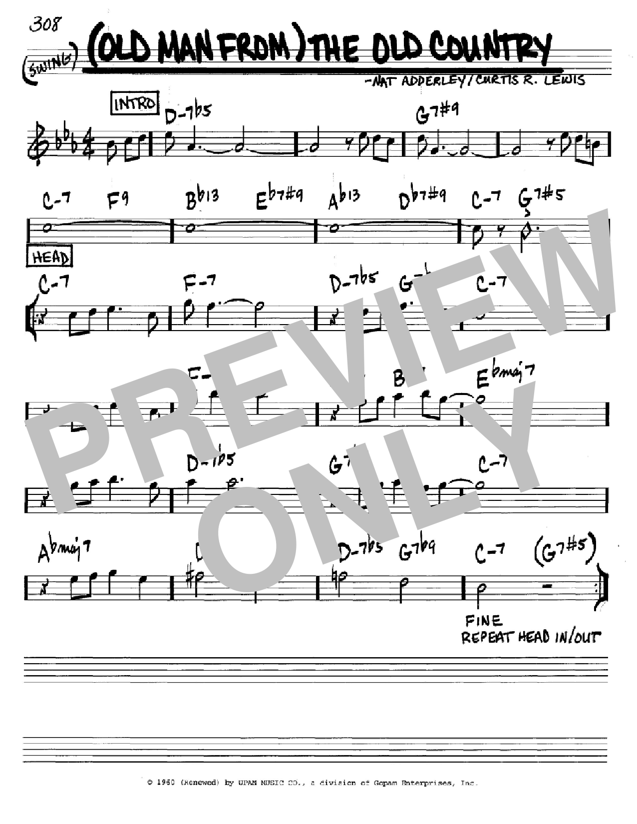 Nat Adderley "(Old Man From) The Old Country" Sheet Music