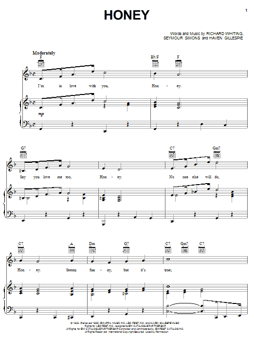 Nat King Cole Honey sheet music notes and chords. Download Printable PDF.