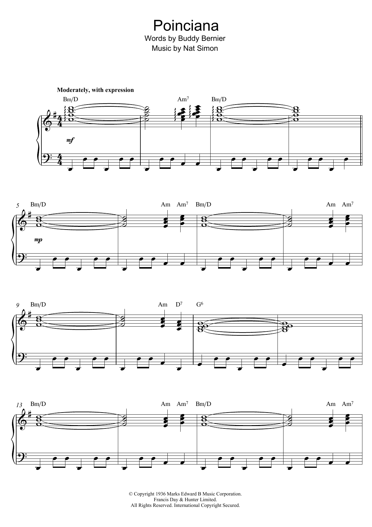 Nat Simon Poinciana sheet music notes and chords. Download Printable PDF.