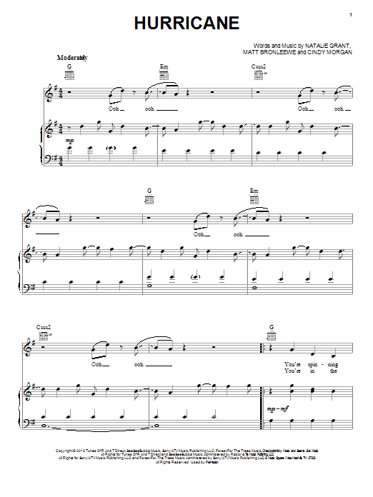 Natalie Grant Hurricane sheet music notes and chords. Download Printable PDF.