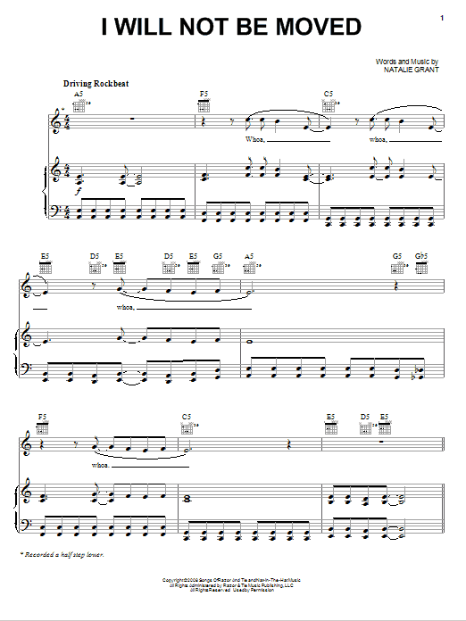 Learn to play Natalie Grant I Will Not Be Moved sheet music for Piano, Vocal & Guitar Chords (Right-Hand Melody) in minutes. Price: 6.9900$ Natalie Grant I Will Not Be Moved sheet music notes and chords arranged for Piano, Vocal & Guitar Chords (Right-Hand Melody)