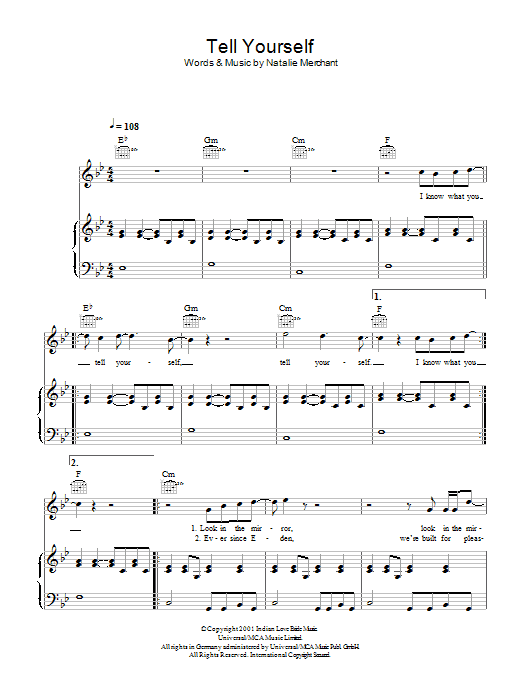 Natalie Merchant Tell Yourself sheet music notes and chords. Download Printable PDF.