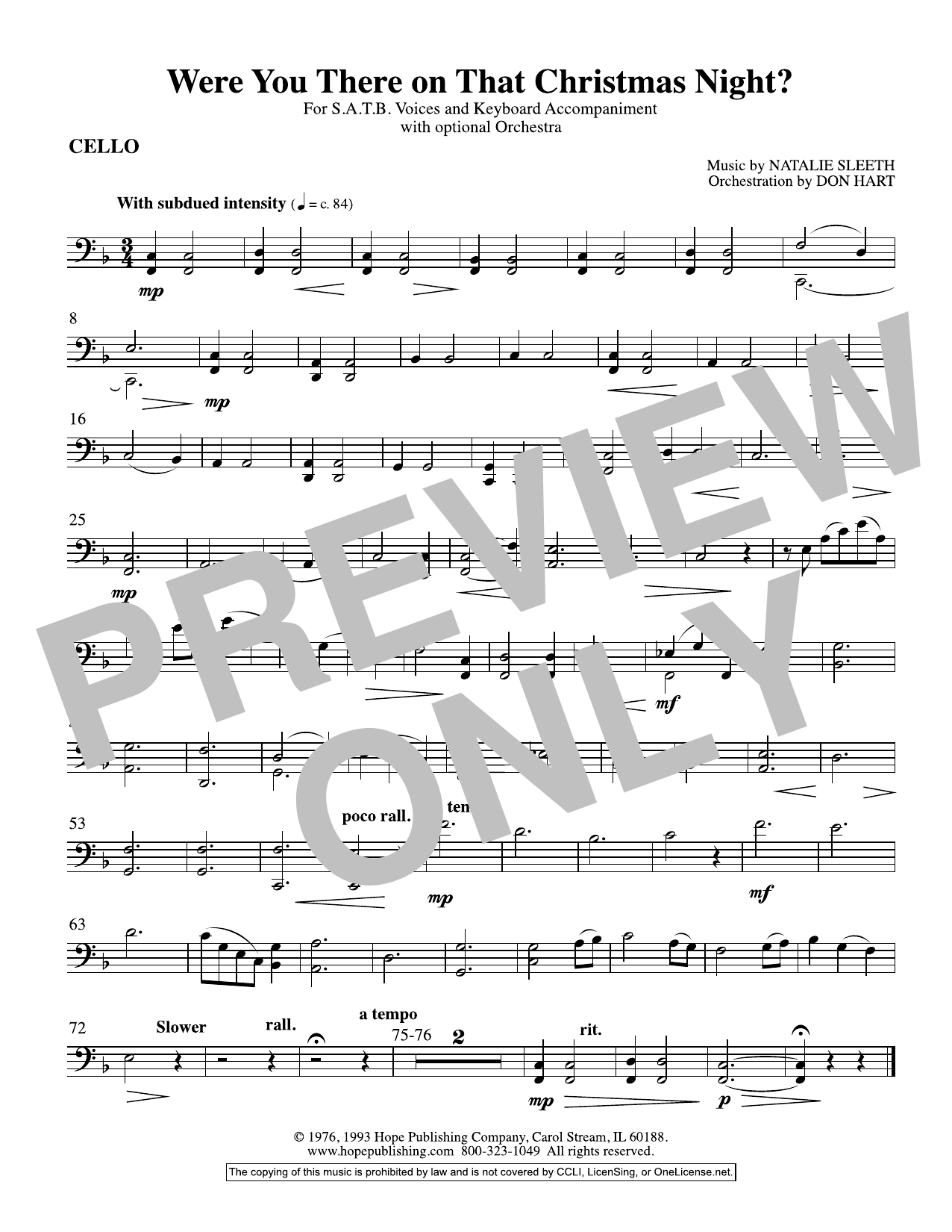 Learn to play NATALIE SLEETH Were You There On That Christmas Night? (arr. Don Hart) - Cello sheet music for Choir Instrumental Pak in minutes. Price: 69.9900$ NATALIE SLEETH Were You There On That Christmas Night? (arr. Don Hart) - Cello sheet music notes and chords arranged for Choir Instrumental Pak