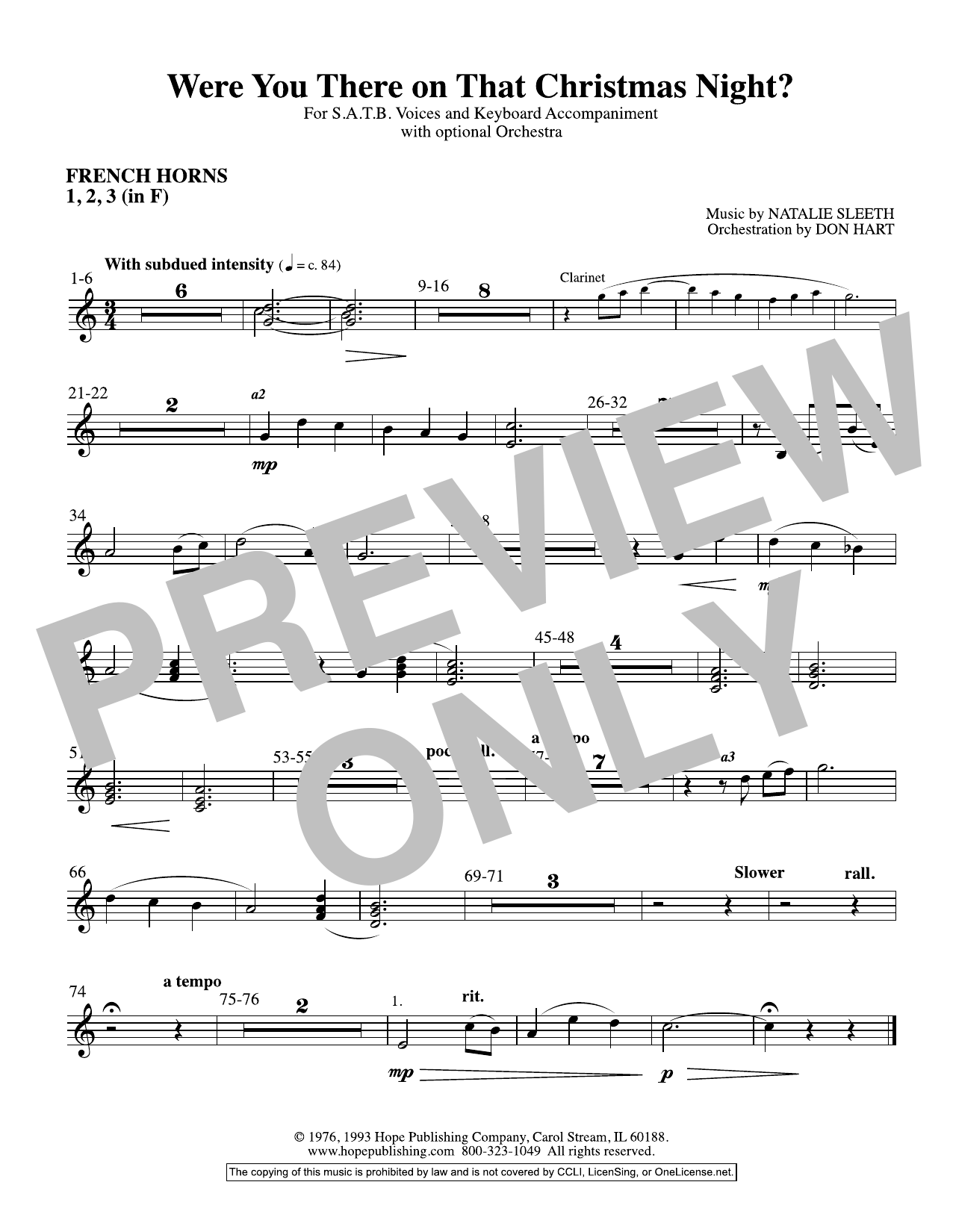 Learn to play NATALIE SLEETH Were You There On That Christmas Night? (arr. Don Hart) - F Horn 1,2,3 sheet music for Choir Instrumental Pak in minutes. Price: 69.9900$ NATALIE SLEETH Were You There On That Christmas Night? (arr. Don Hart) - F Horn 1,2,3 sheet music notes and chords arranged for Choir Instrumental Pak