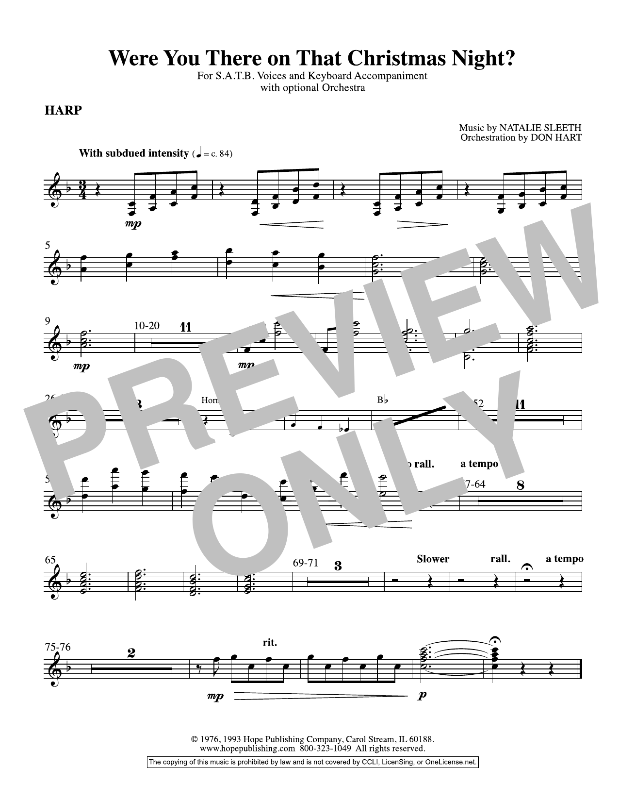 Learn to play NATALIE SLEETH Were You There On That Christmas Night? (arr. Don Hart) - Harp sheet music for Choir Instrumental Pak in minutes. Price: 69.9900$ NATALIE SLEETH Were You There On That Christmas Night? (arr. Don Hart) - Harp sheet music notes and chords arranged for Choir Instrumental Pak