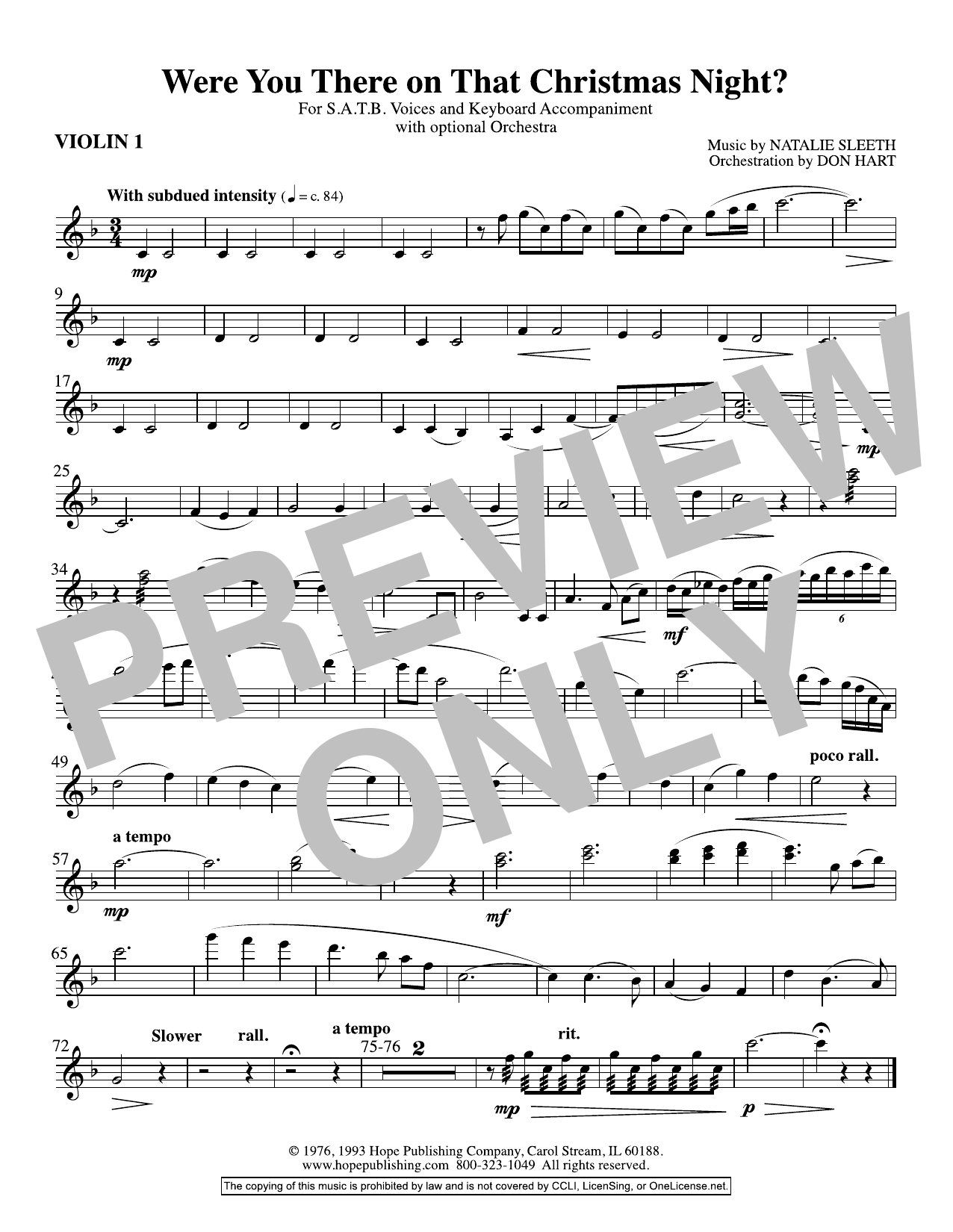Learn to play NATALIE SLEETH Were You There On That Christmas Night? (arr. Don Hart) - Violin 1 sheet music for Choir Instrumental Pak in minutes. Price: 69.9900$ NATALIE SLEETH Were You There On That Christmas Night? (arr. Don Hart) - Violin 1 sheet music notes and chords arranged for Choir Instrumental Pak