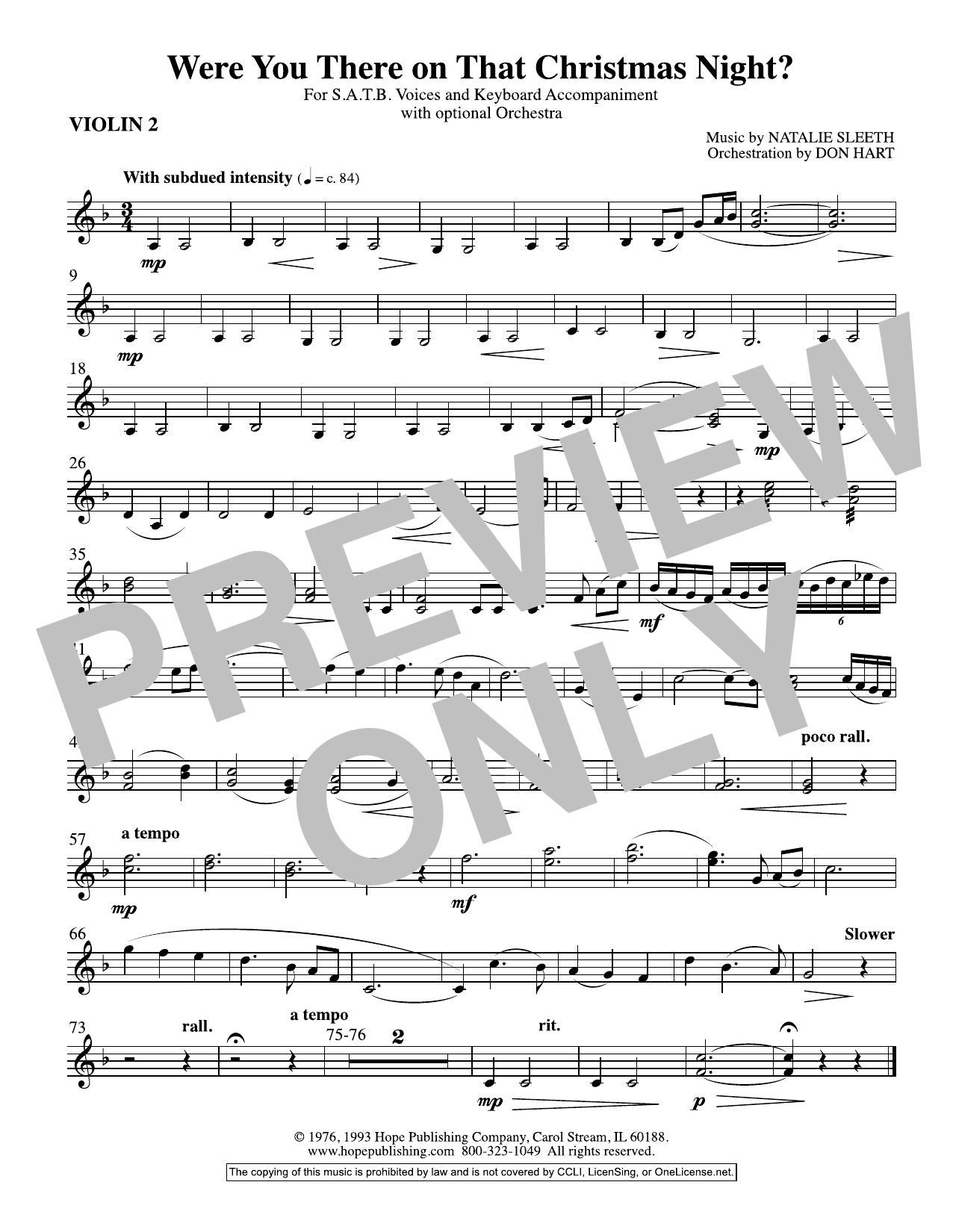 Learn to play NATALIE SLEETH Were You There On That Christmas Night? (arr. Don Hart) - Violin 2 sheet music for Choir Instrumental Pak in minutes. Price: 69.9900$ NATALIE SLEETH Were You There On That Christmas Night? (arr. Don Hart) - Violin 2 sheet music notes and chords arranged for Choir Instrumental Pak