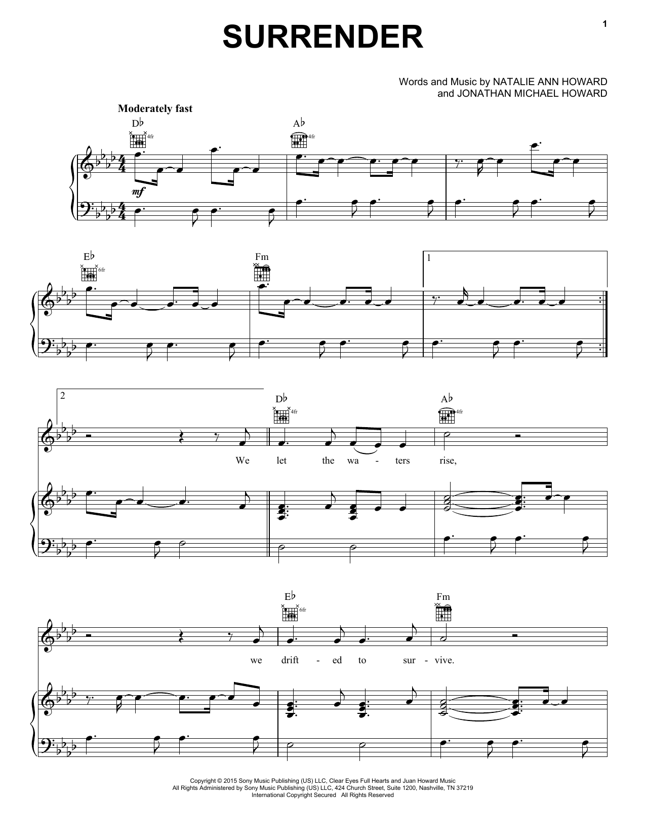 Learn to play Natalie Taylor Surrender sheet music for Piano, Vocal & Guitar (Right-Hand Melody) in minutes. Natalie Taylor Surrender sheet music notes and chords. Download Printable PDF.