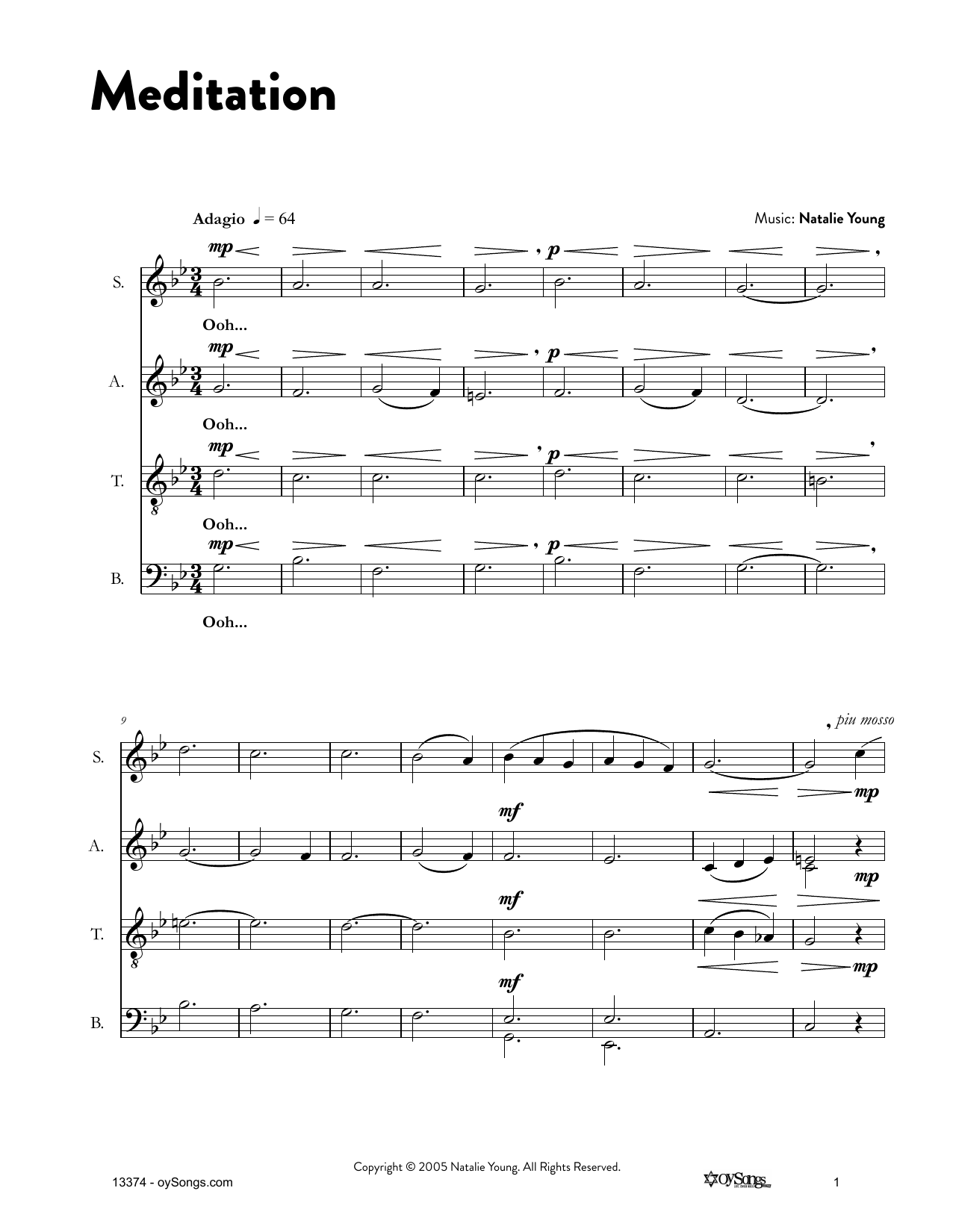 Natalie Young Meditation sheet music notes and chords. Download Printable PDF.