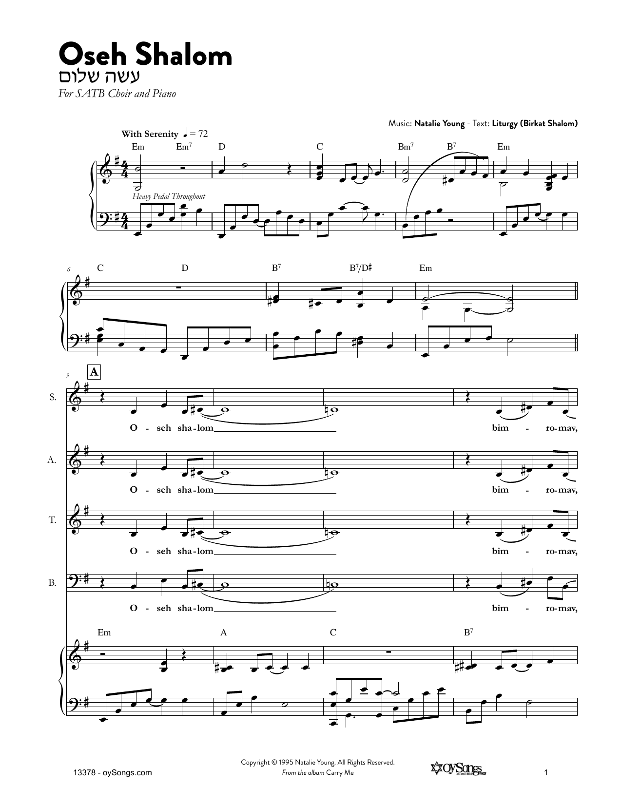 Natalie Young Oseh Shalom sheet music notes and chords. Download Printable PDF.