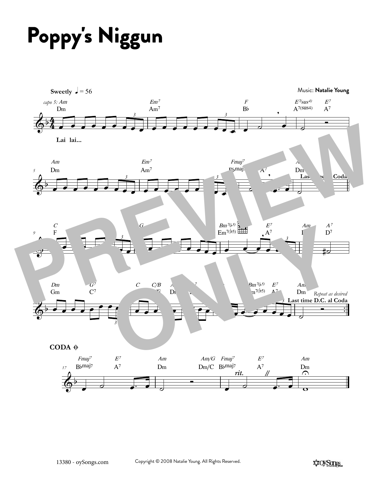 Natalie Young Poppy's Niggun sheet music notes and chords. Download Printable PDF.