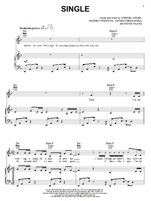 Learn to play Natasha Bedingfield Single sheet music for Piano, Vocal & Guitar (Right-Hand Melody) in minutes. Price: 6.9900$ Natasha Bedingfield Single sheet music notes and chords. Download Printable PDF.