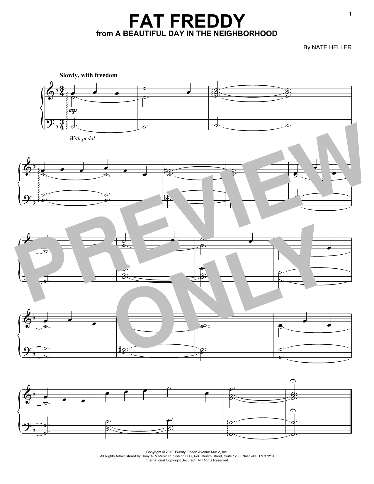 Nate Heller Fat Freddy From A Beautiful Day In The Neighborhood Sheet Music Pdf Notes Chords Children Score Piano Solo Download Printable Sku 435124